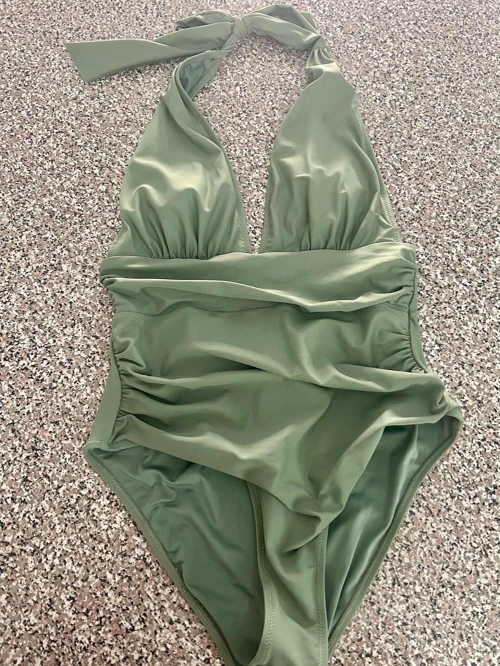 Olive Green Halter One-Piece Swimsuit